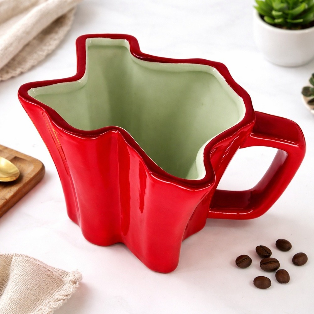 Texas‎ State Shaped Red Ceramic Coffee Mug Lone Star State Vase Planter